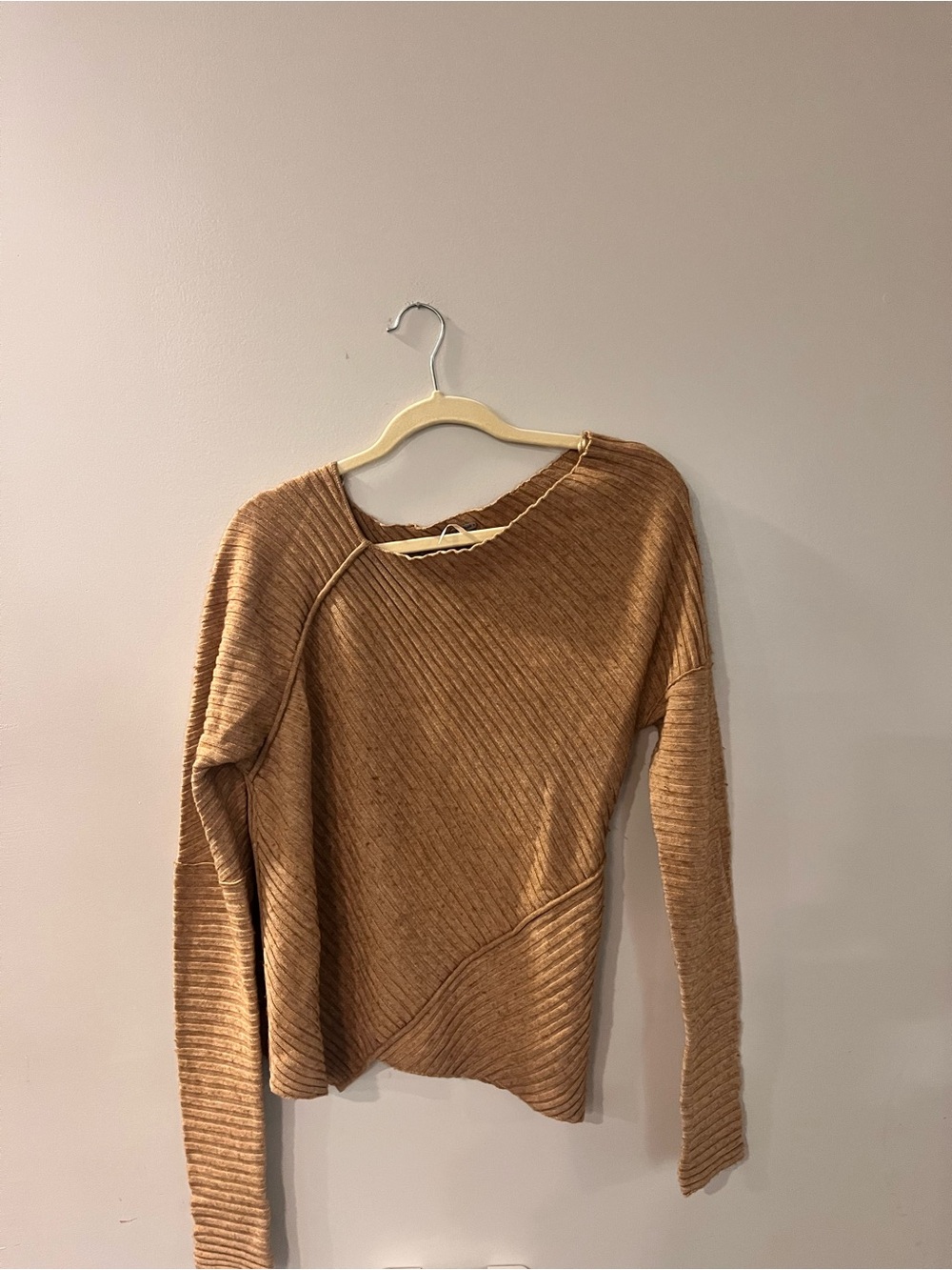 Free People Off-the-Shoulder Ribbed Sweater - Camel